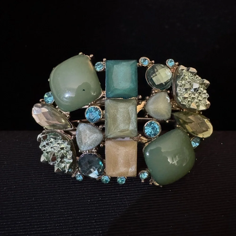 Elegant Green and Blue Gemstone Clamper Bracelet